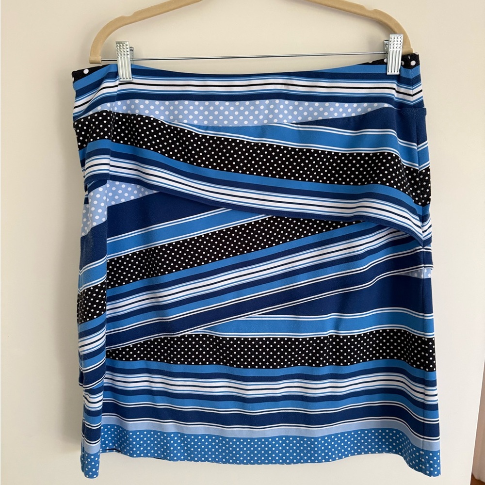 J. McLaughlin Blue & Black Patterned Bias Skirt Size XL